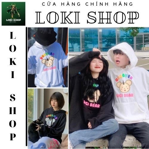 Áo khoác hoodie nỉ Không Xù lông Dành Cho Nam Cho Nữ LOKI SHOP Có Mũ Chất Nỉ Form rộng Unisex Sici Bear