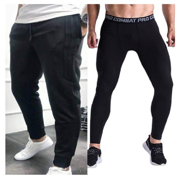 combo quần nỉ nam, quần thể thao, quần jogger + quần giữ nhiệt, quần pro combat