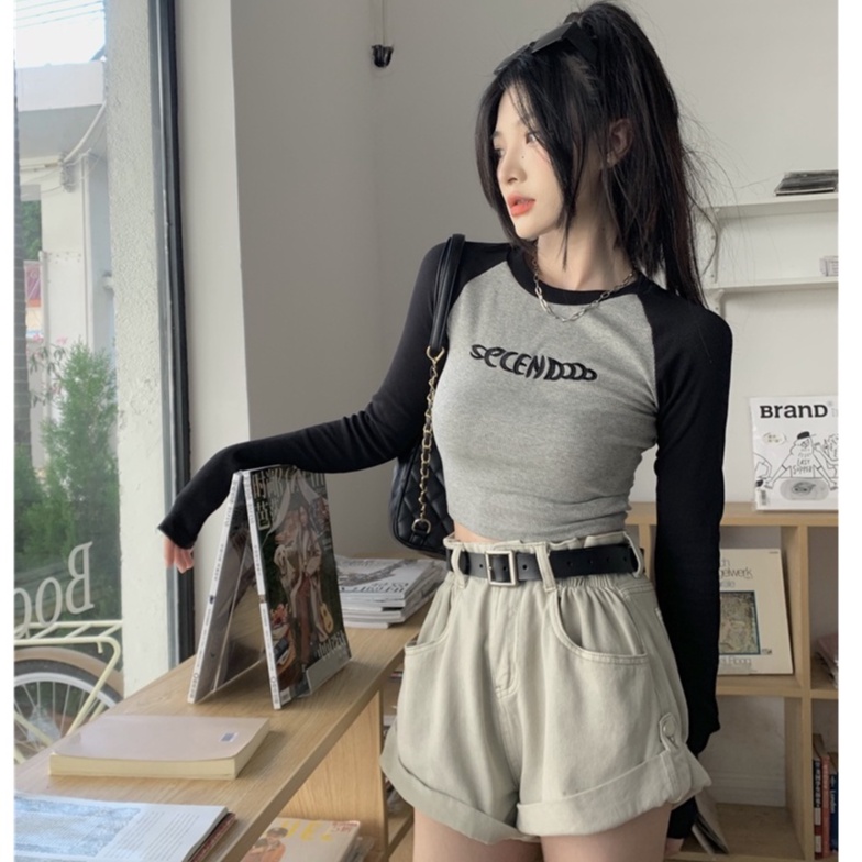 Áo Thun Tay Dài Cổ Tròn Dáng Ôm Thêu Chữ Phong Cách Thời Trang Mới 56922