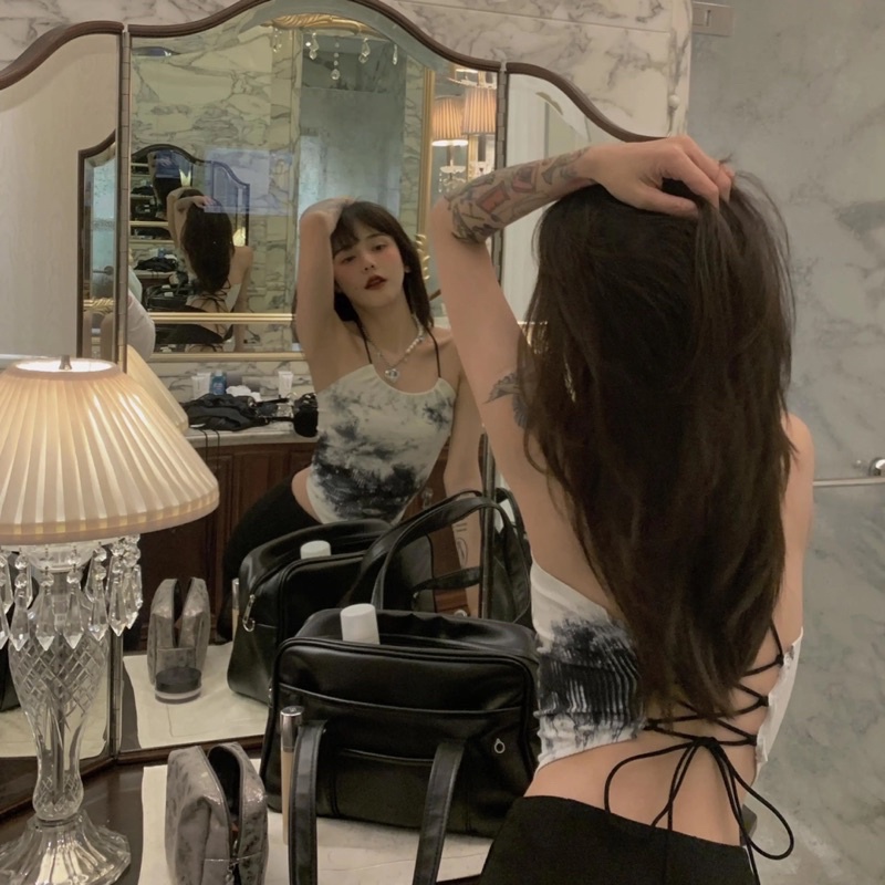 Áo yếm sexy dây buộc đan chéo lưng màu loang sexy order AYDC001