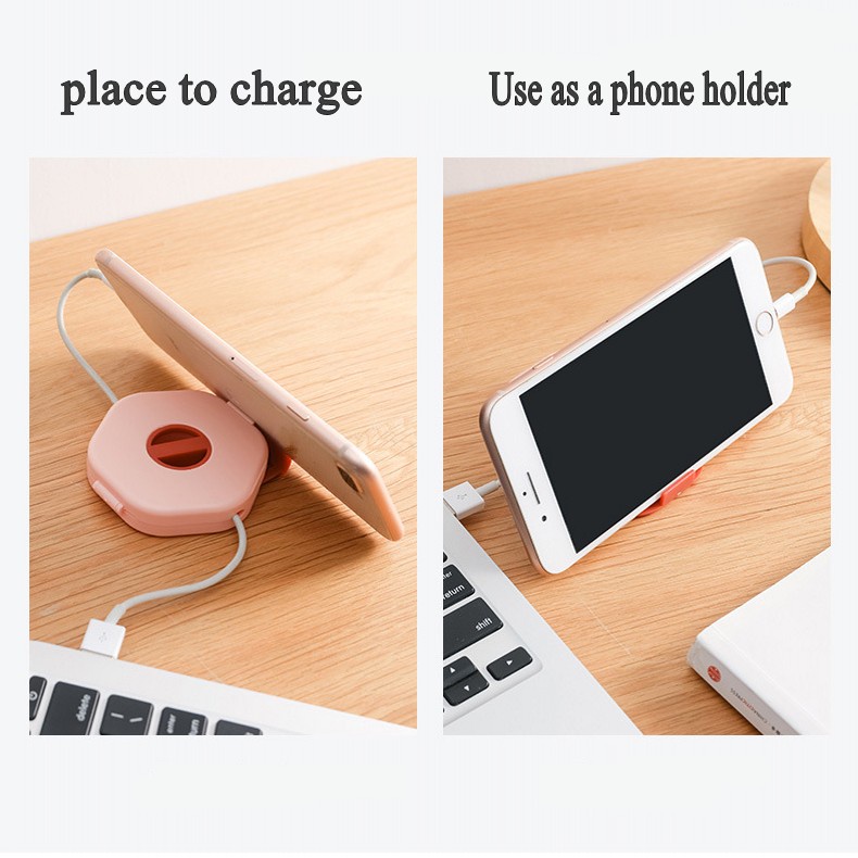 Hộp Đựng Dây Cáp Sạc USB Hình Lục Giác Đa Năng Có Giá Đỡ Điện Thoại