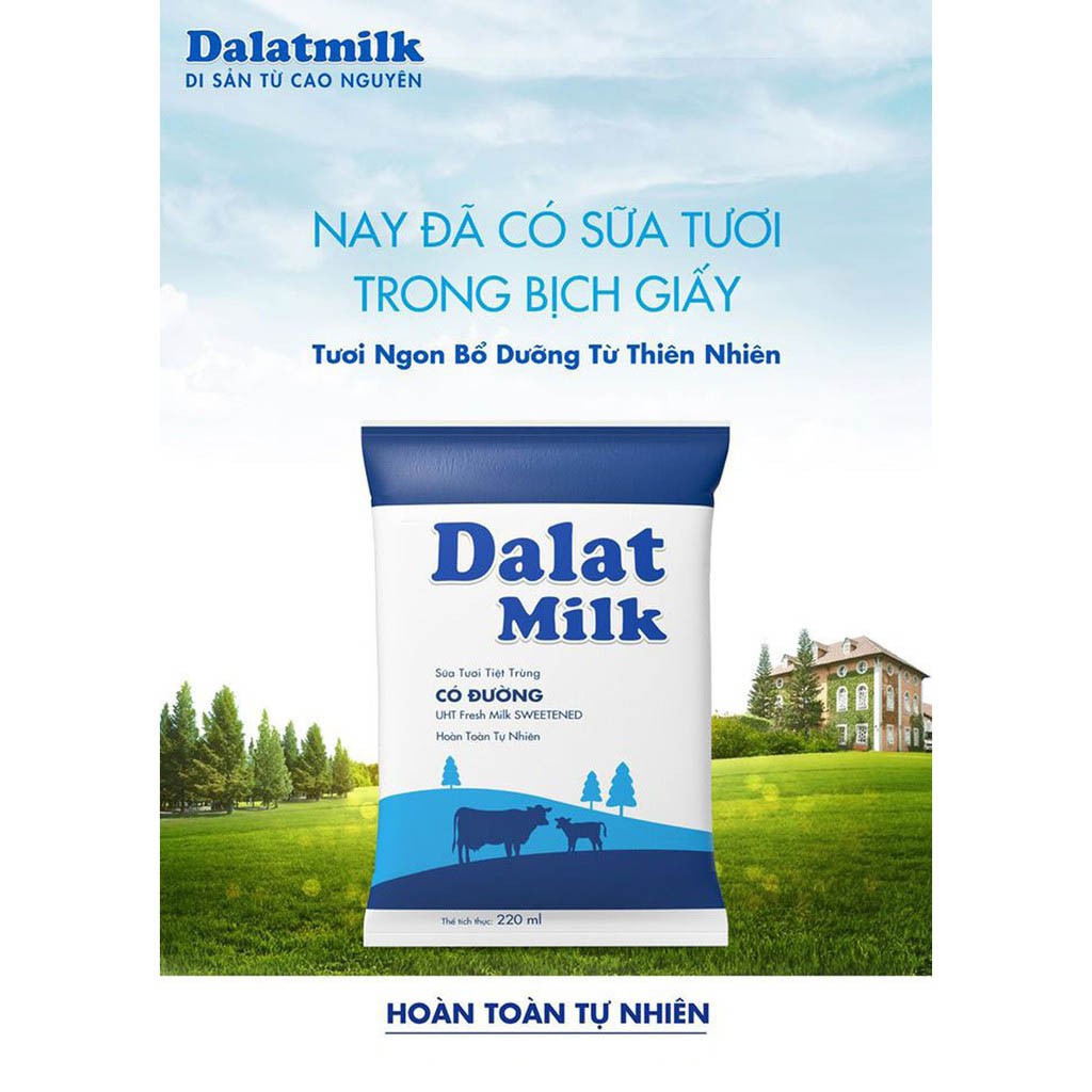 Sữa Tươi Tiệt Trùng Dalatmilk bịch giấy 220ml