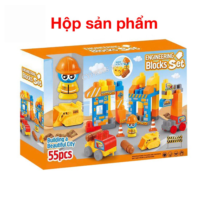 Đồ chơi lắp ghép công trình xây dựng gồm 55 chi tiết kích thước lớn có sticker dán