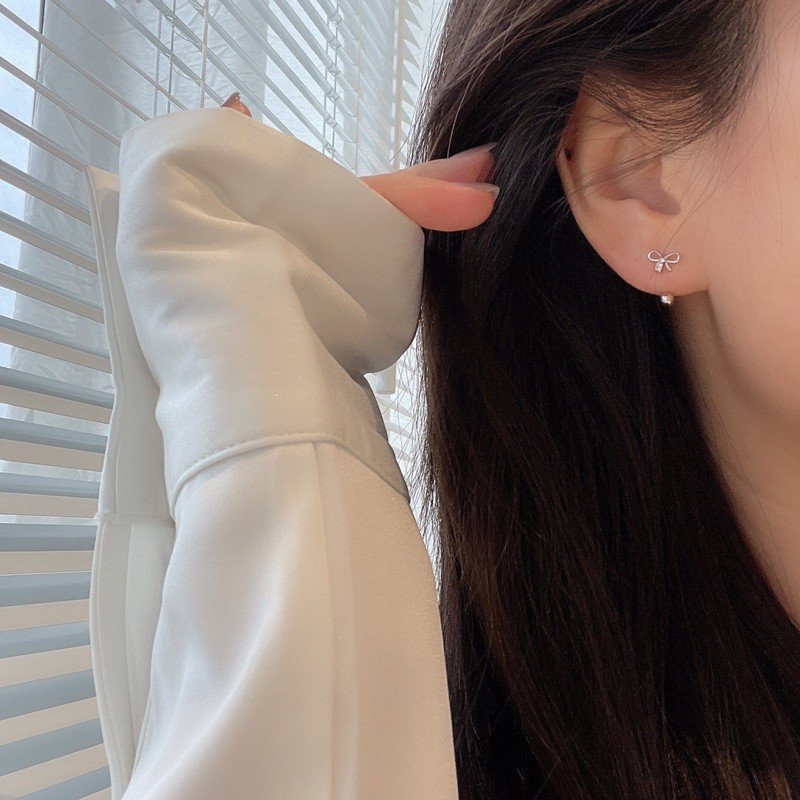 Bông tai bạc AURA nữ, khuyên tai nơ bi xoáy-AURASLVER-KT13