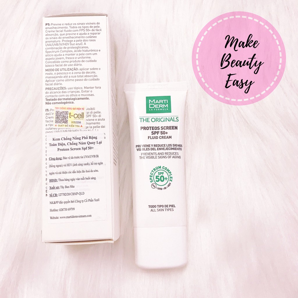 Kem Chống Nắng Cho Da Dầu, Nám Và Tăng Sắc Tố MartiDerm Proteos Screen SPF 50 + Fluid Cream 40ml