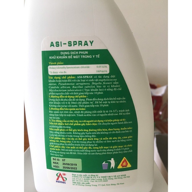 Dung dịch khử khuẩn bề mặt asi spray 750ml