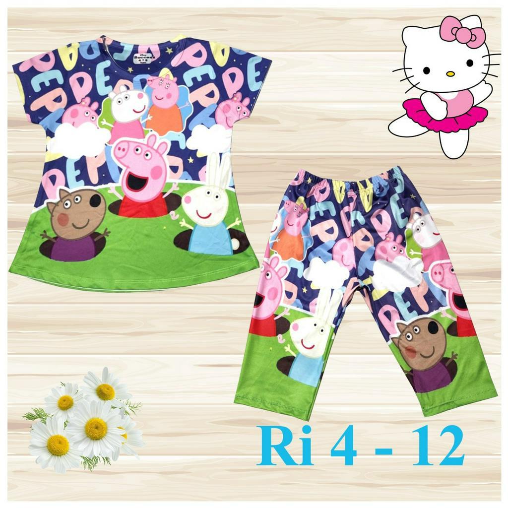 Bộ Thun cotton lạnh bé gái in heo peppa pig mát mẻ mùa hè