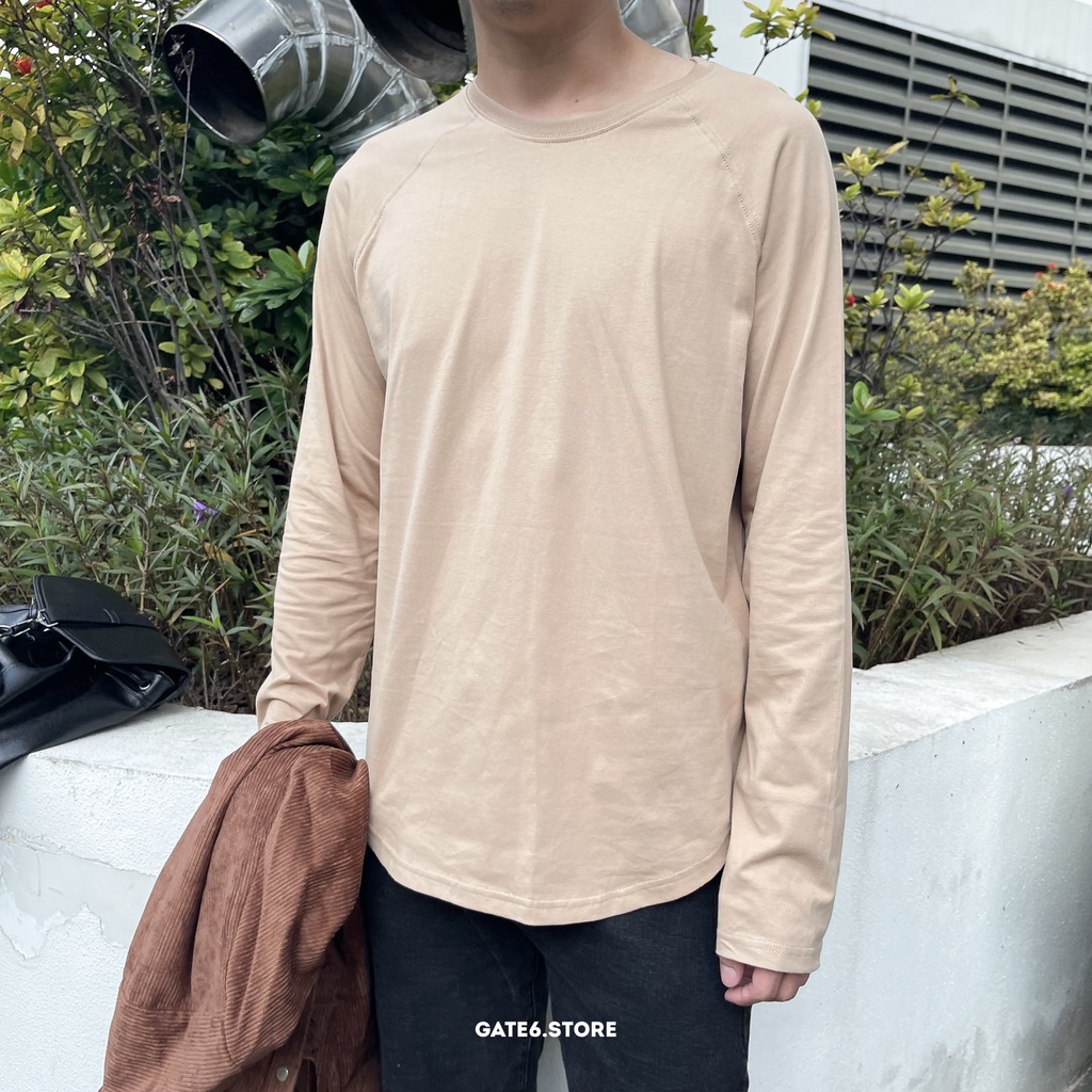 Áo thun Nam dài tay GATE6, áo cổ tròn vai raglan phối longtee cotton cao cấp mẫu mới Thu/Đông 2021 Daily - Camel/G0017