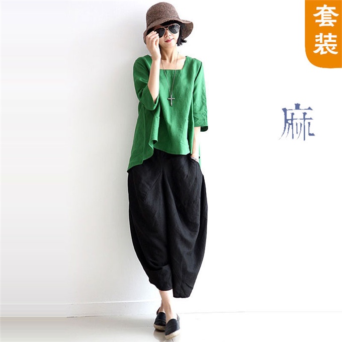 Bộ Hai Món Đồ Cotton Lanh Mùa Hè Dáng Rộng Tay Lửng Phong Cách Dân Tộc Thời Trang Mùa Hè Kiểu Mới 2022 Dành Cho Nữ