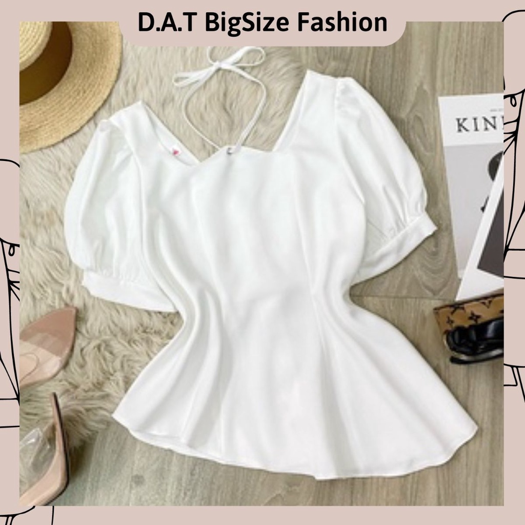 Áo Kiểu BigSize Cổ W Cột Dây , Form PepLum Thiết Kế Dành Cho Người Béo ( Đủ size 50-90kg)