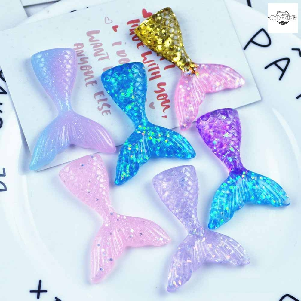 6/11 Pcs Slime Charms Resin Mermaid Tail Flatback DIY Crafts for Phone Pendant Ornament