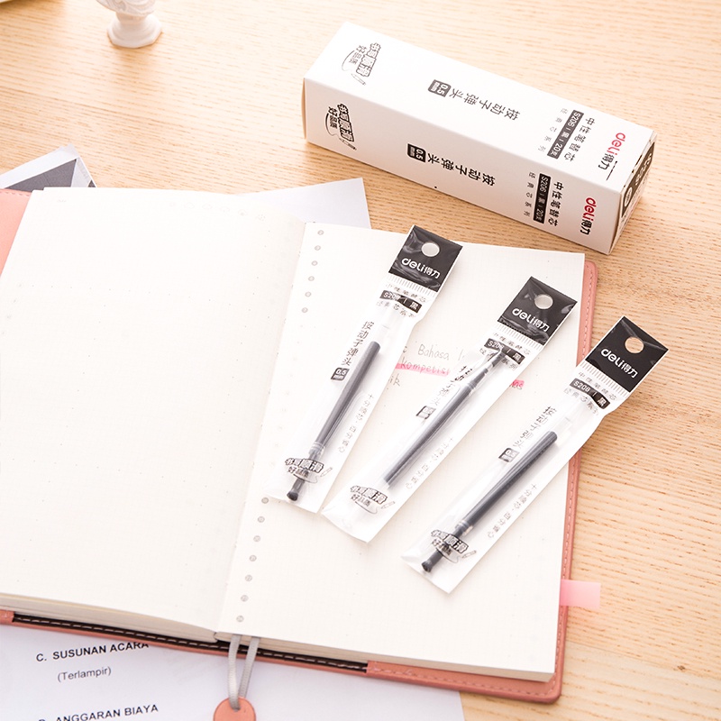 Set 20 Ruột Bút Mực Gel Deli S206 0.5mm Ngòi Lò Xo 110mm Màu Đen / Đỏ / Xanh Dương