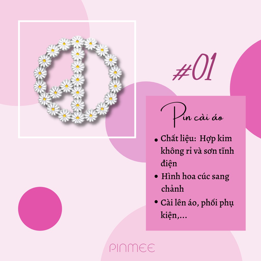 Pin Cài Áo/Ghim Cài Áo, Mũ, Balo, Túi Xách Pinmee chủ đề hoa cúc Gdragon