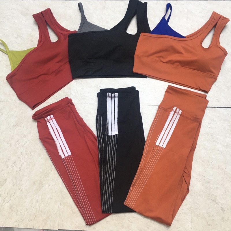 Bộ dài ôm chạy chỉ sọc bra lệch vai tập gym yoga nữ