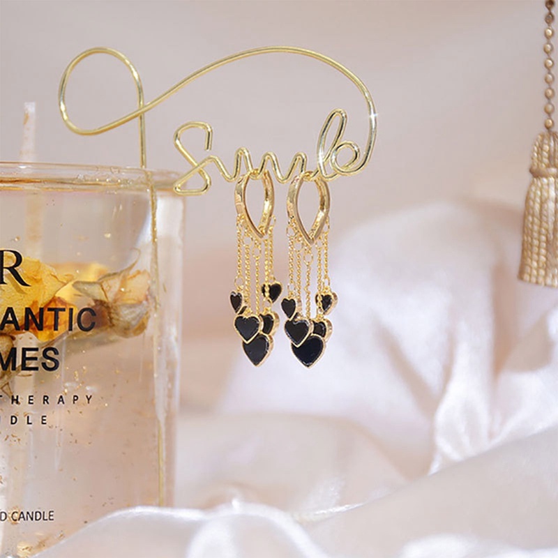 Đôi Khuyên Tai Hình Trái Tim Màu Đen Đính Đá Thời Trang Cho Nữ