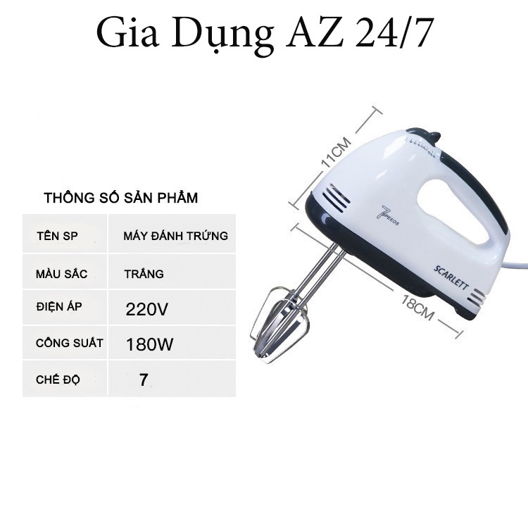 Máy đánh trứng cầm tay mini đa năng cao cấp với 7 tốc độ công suất 180W thế hệ mới cực mạnh AZ PVN17471