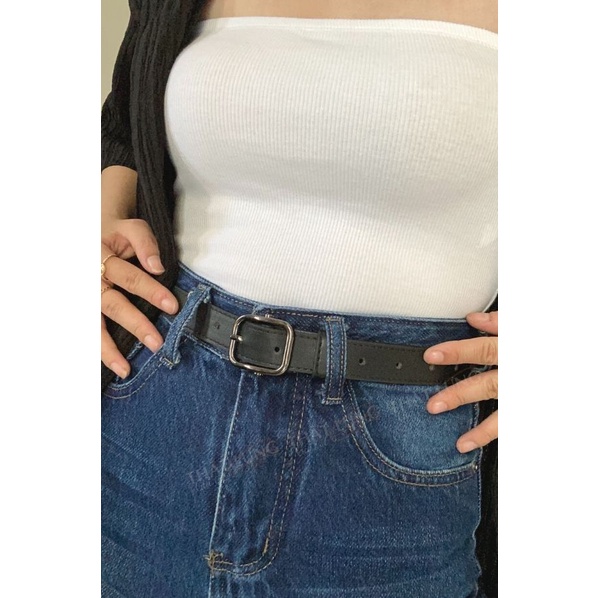 Thắt lưng nữ học sinh mặt vuông Ulzzang Đen Da Mềm bản 2.3cm TL085 - Thắt Lưng Giá Tốt