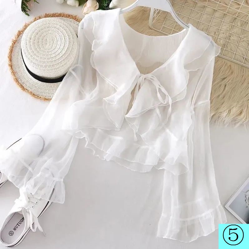 Áo khoác cardigan ngắn vải voan mỏng chống nắng thiết kế dây buộc phong cách mùa hè thời trang cho nữ