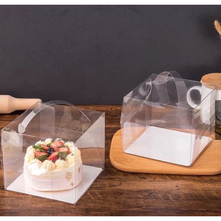 5 hộp mica trong size 15cm dùng đựng bánh gato trong mini có kèm đế