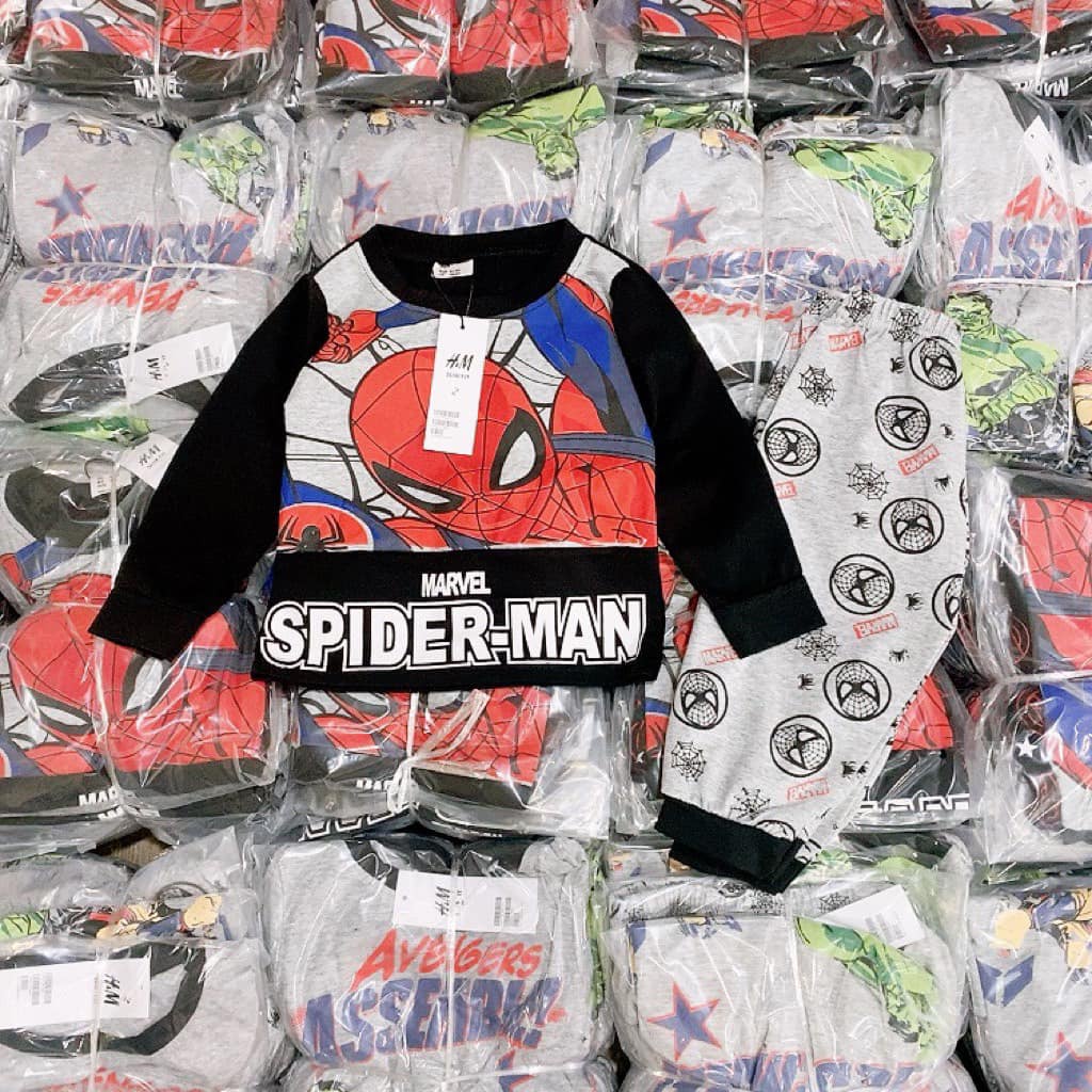 Bộ bé trai thu đông dài tay Combo 2 bộ cotton in hình Spiderman