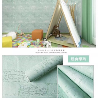 Giấy dán tường giả gạch in chữ loại sẵn keo,1 cuộn dài 10m