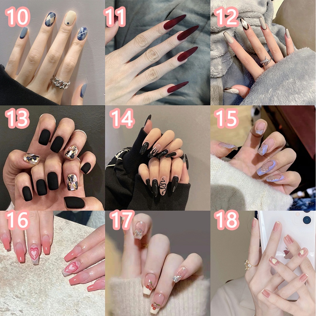 Bộ 24 móng giả dài nhiều mẫu tùy chọn kèm keo mẫu mới về