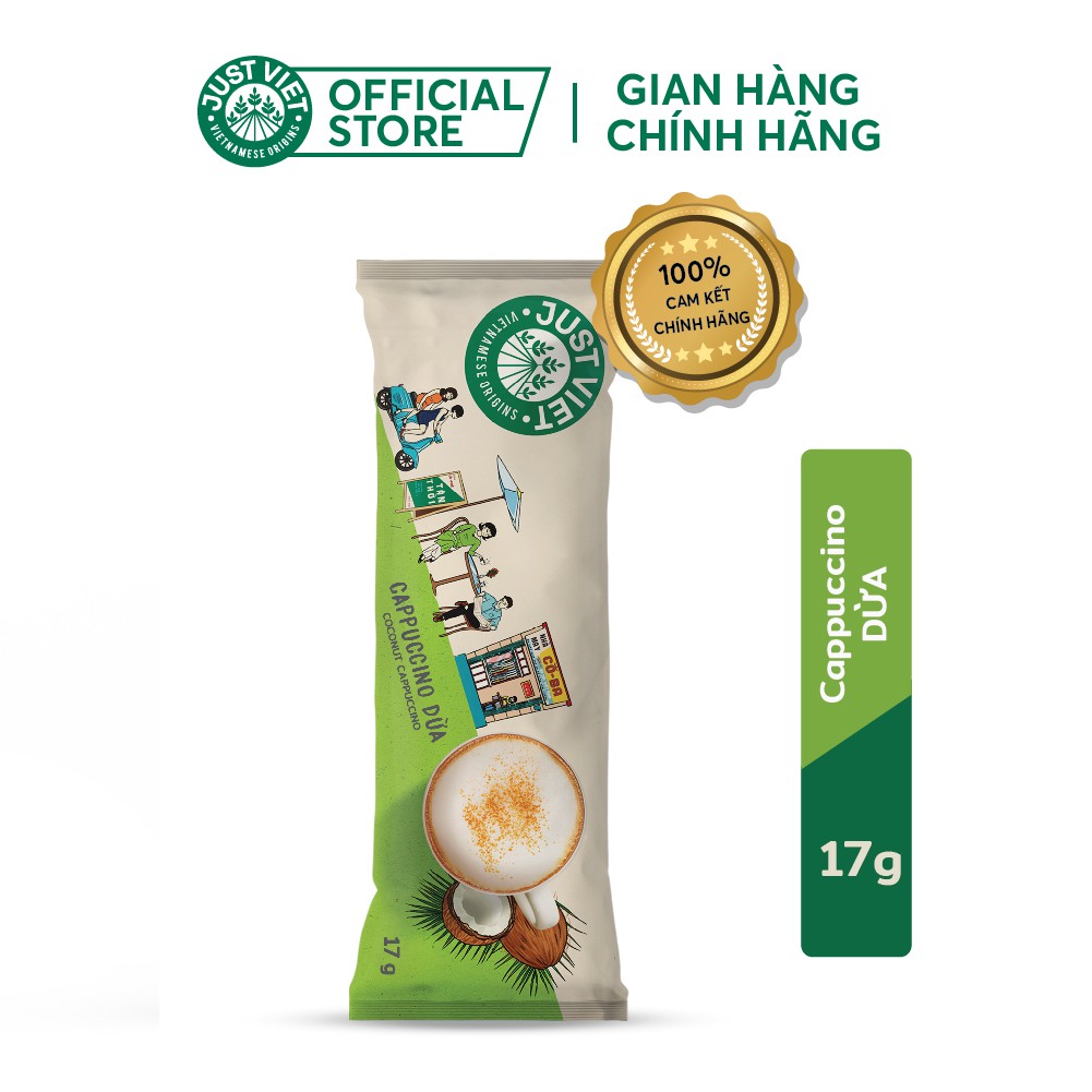 Cà Phê Cappuccino Dừa Just Viet - Đúng Điệu Gu Việt - Sánh Đậm Tự Nhiên - 17g