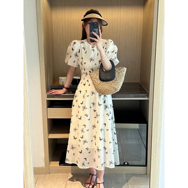 ĐẦM MAXI HOA NHÚN CHUN EO TAY BỒNG