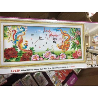 sale sốc Tranh đính dá đồng hồ long phụng sum vầy kt 94*45cm(hình thật)