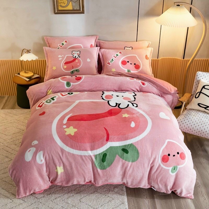 TRỌN BỘ CHĂN GA GỐI NỈ NHUNG 3D CAO CẤP, SÉT 4 MÓN 1 VỎ CHĂN 2 VỎ GỐI 1 GA NỈ NHUNG