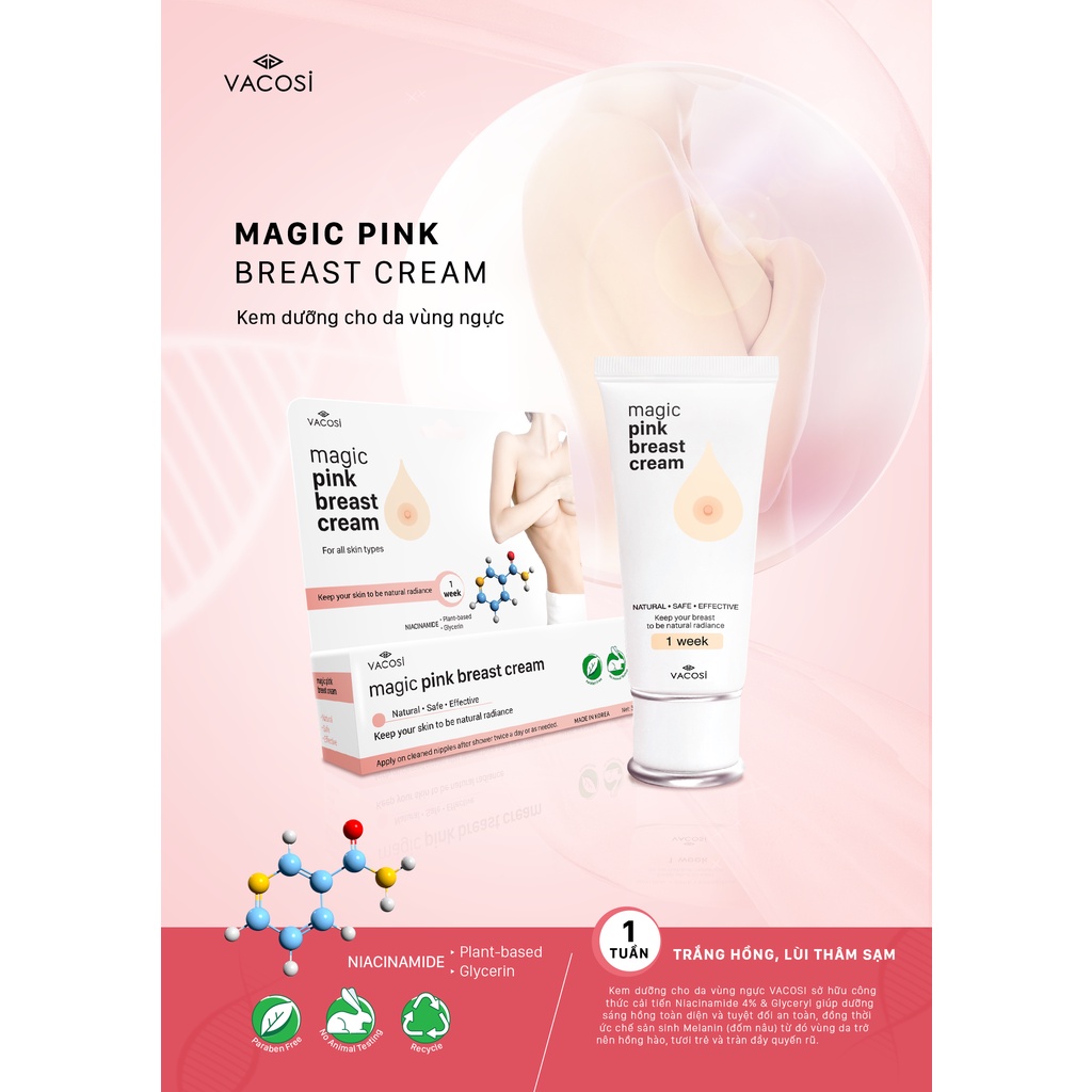 [CHÍNH HÃNG] Kem Dưỡng Da Cho Vùng Ngực, Làm Hồng Nhũ Hoa Vacosi Magic Pink Breast Cream 30ml