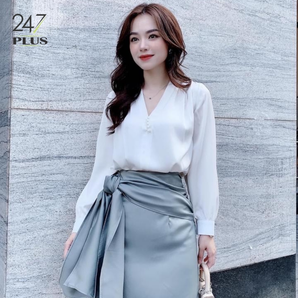 Áo Sơ Mi Lụa Cổ V Đính Ngọc