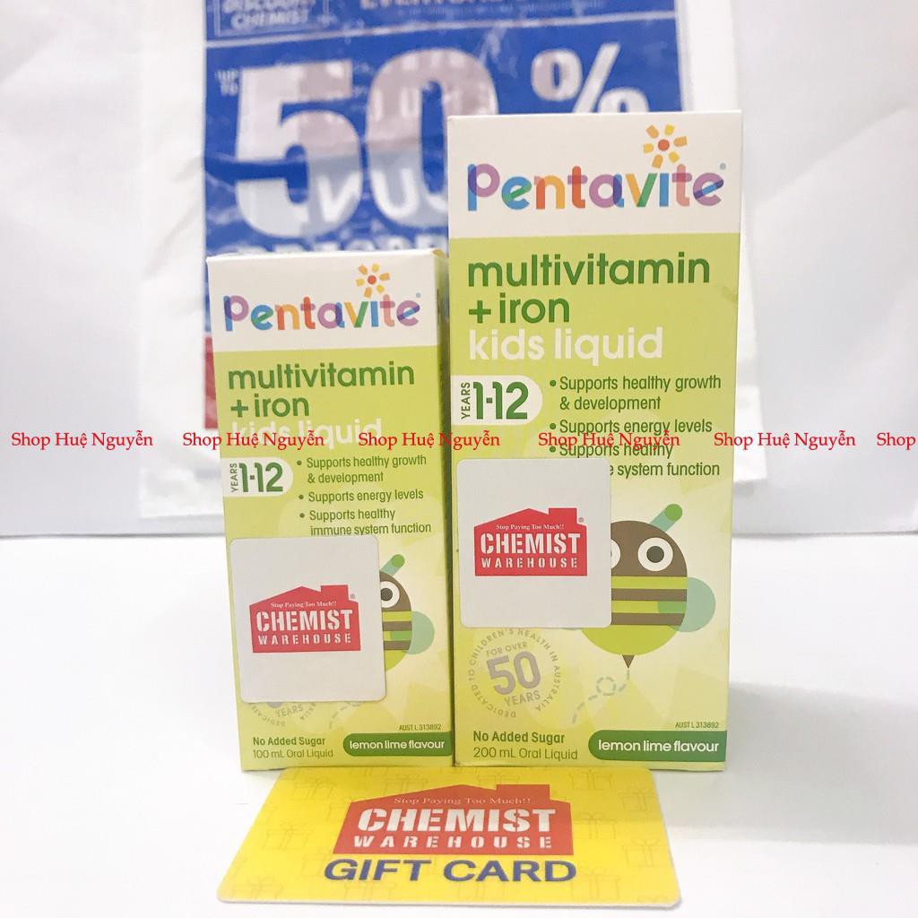 Siro Pentavite Multivitamin+iron kids liquid Úc, bổ sung vitamin tổng hợp và sắt cho bé từ 1- 12 tuổi,100ml và 200ml