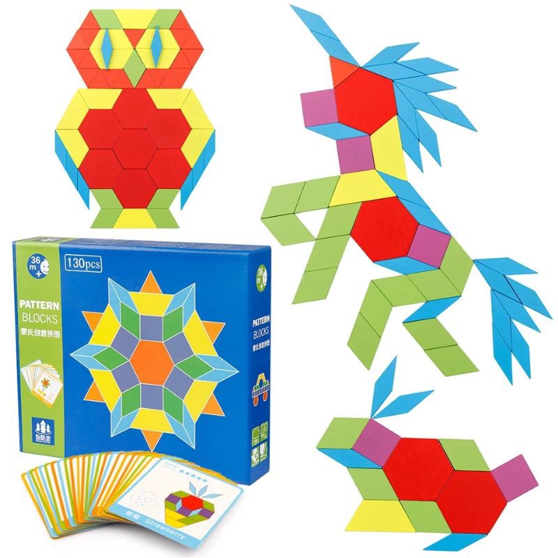 Ghép hình sáng tạo pattern block 130 chi tiết bằng gỗ