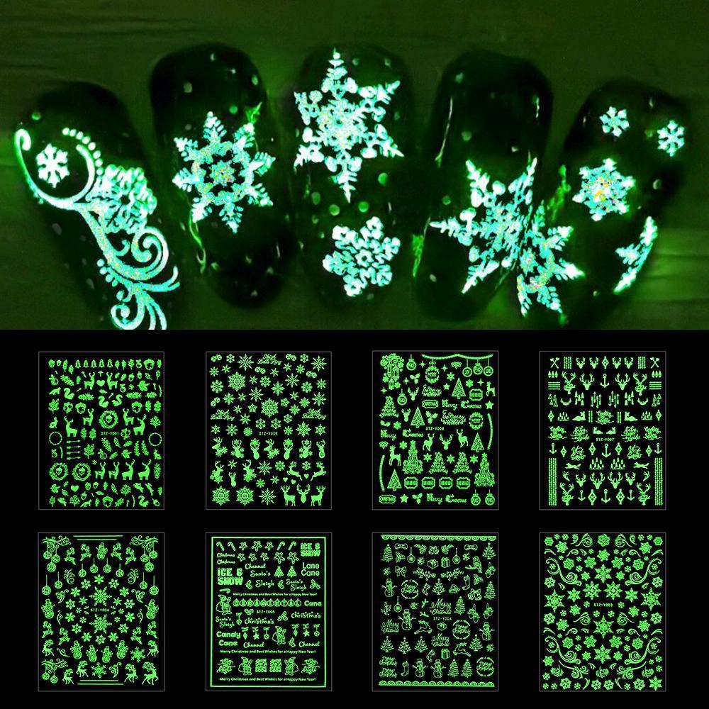 Miếng Dán Trang Trí Móng Tay Dạ Quang DIY Chủ Đề Giáng Sinh