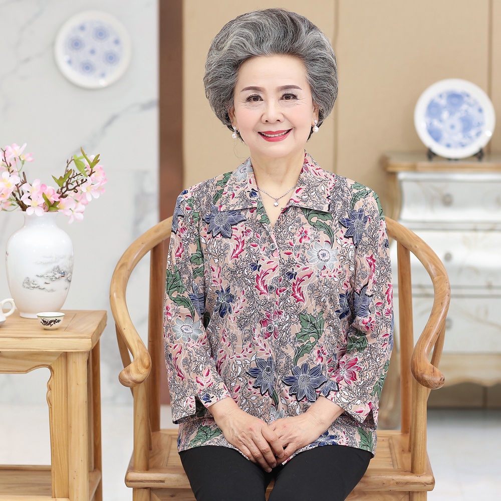Áo sơ mi mùa xuân của bà mẹ phụ nữ trung niên và người già hàng đầu hè