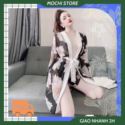 Áo Choàng Ngủ Kimono Voan Hoa , Áo Ngủ Xuyên Thấu Kèm Quần Chất Liệu Cao cấp Phong Cách Nhật Bản Mới Gợi Cảm Cho N | BigBuy360 - bigbuy360.vn