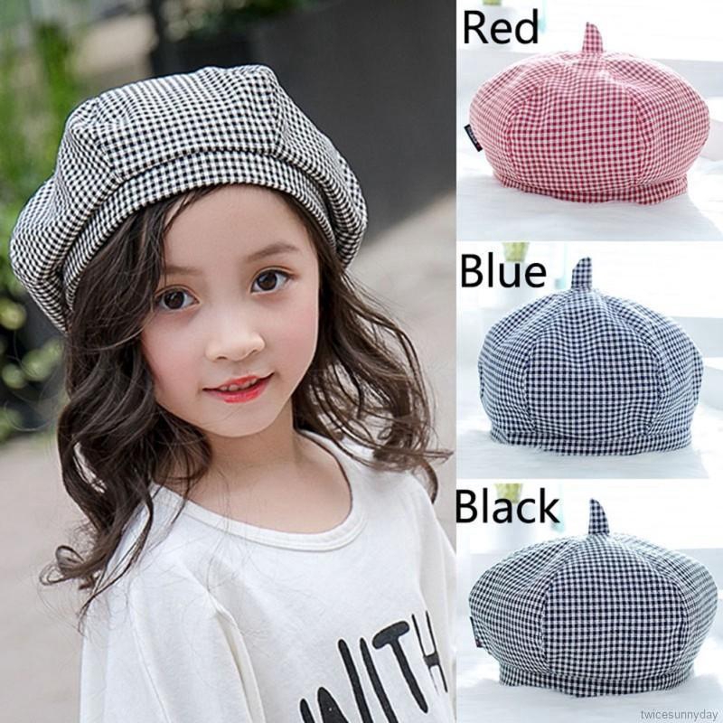 Nón Beret Họa Tiết Ca Rô Phong Cách Cổ Điển Xinh Xắn Dành Cho Các Bé
