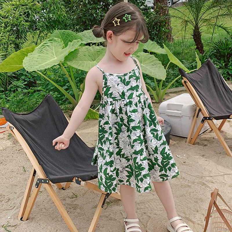 Đầm Công Chúa Hai Dây Hở Lưng In Hoa Phong Cách Hàn Quốc Cho Bé Gái