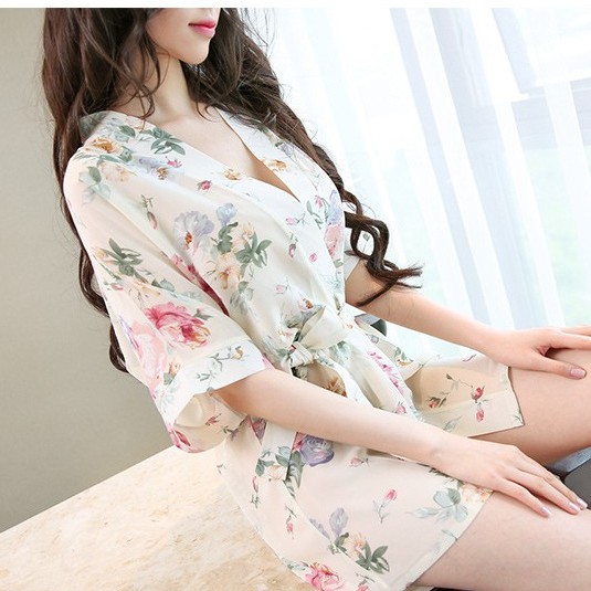 Áo choàng ngủ sexy phối hoa kèm chip cao cấp 3 màu | BigBuy360 - bigbuy360.vn