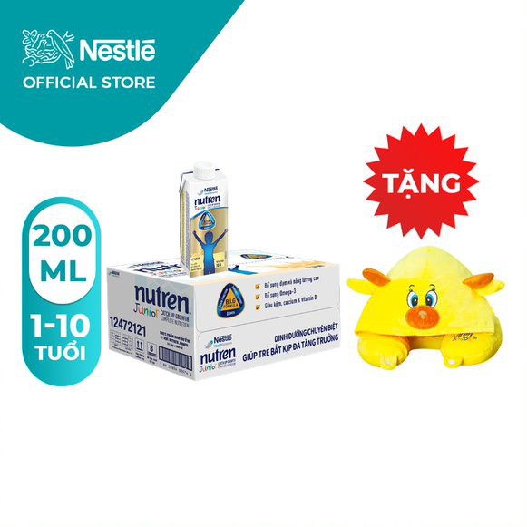 [Tặng gối choàng cổ con hươu] Sữa Dinh Dưỡng NUTREN JUNIOR - Hộp Pha Sẵn Tiện Lợi - Thùng 24 Hộp - 200ml/hộp