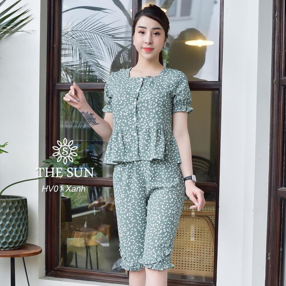 Bộ đồ mặc nhà nữ The Sun cao cấp siêu sang - Mã HV01- Chất lụa hàn mát mềm mịn 4 màu xanh, đen, hồng bi, hồng da