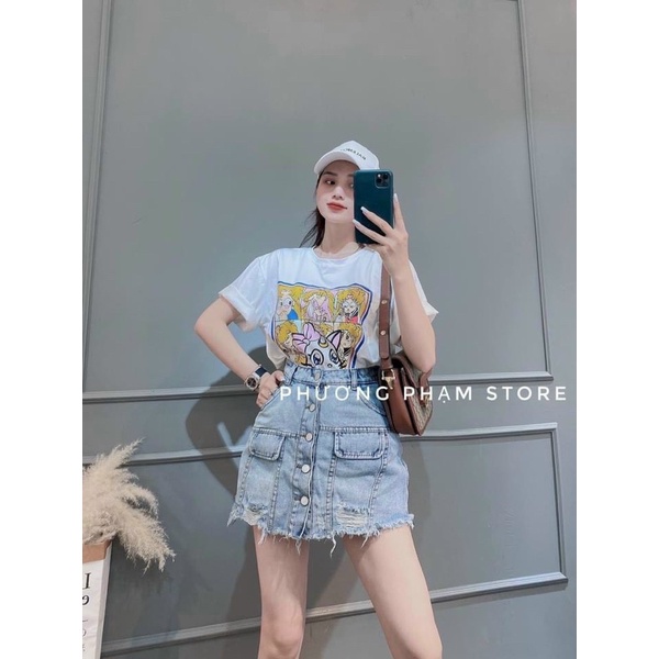 QUẦN GIẢ VÁY BÒ RÁCH VẠT LỆCH MS14433