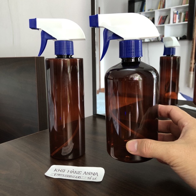 Chai pet nâu 500ml vòi nhấn nhỏ giọt/ xịt sương - chai 500ml màu nâu Nắp bật nhỏ giọt/ bóp xịt sương- Chai Nắp Đen vặn