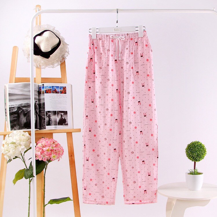Quần suông xô cotton họa tiết