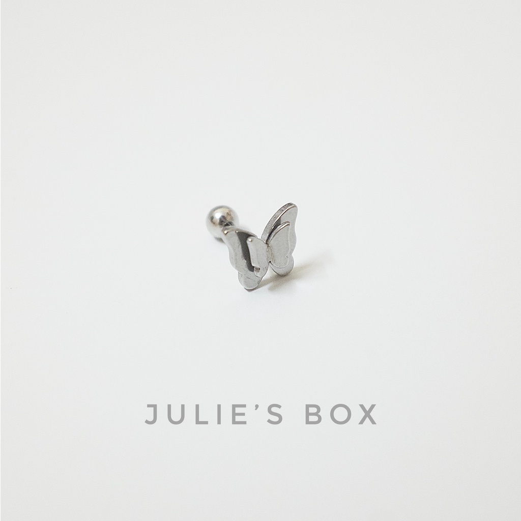 [Bán Theo Chiếc] Khuyên Tai Nam Nữ Màu Bạc Hình Bướm Đeo Trái Tai Đuôi Bi Unisex Titan Thép Y Tế Bông Tai Nữ Julies Box