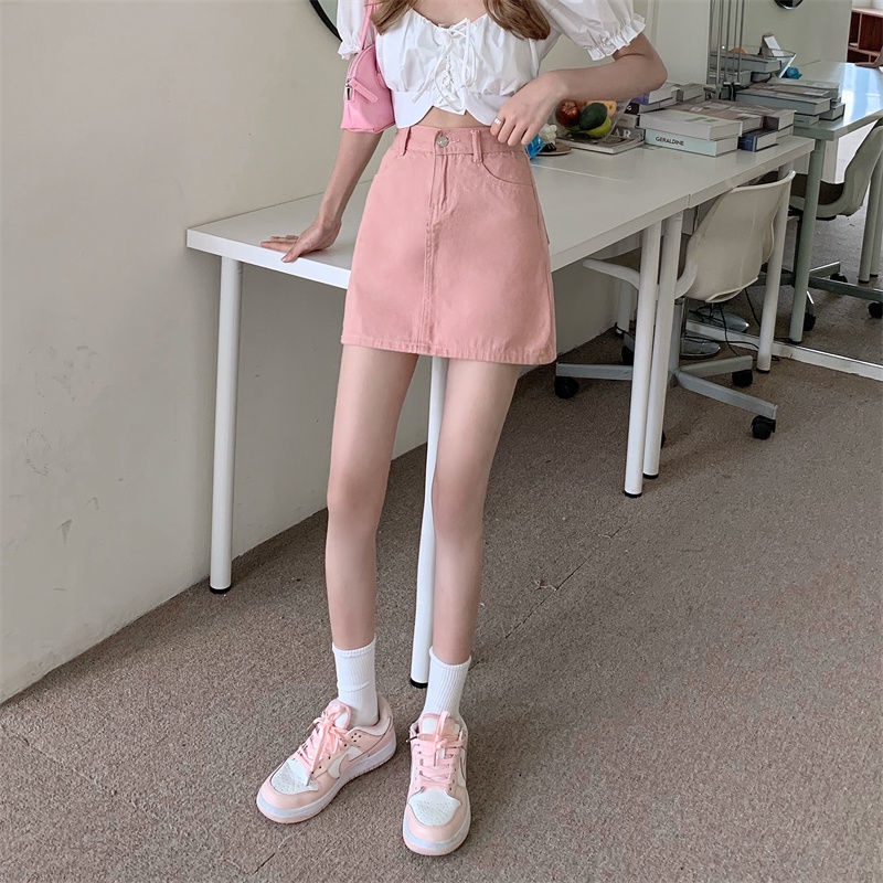 Váy Denim Hồng 168520 Chân Váy Chữ a Lưng Cao Dáng Ôm Trẻ Trung Năng Động Cho Nữ