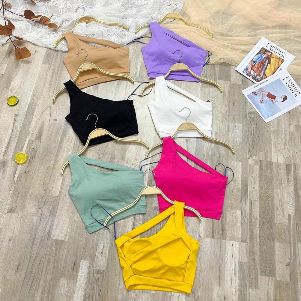 Áo kiểu croptop ôm body lệch bên khoe bờ vai xinh , sau lưng hở dây chéo sexy , chất thun thái mềm mịn co giãn  ྇