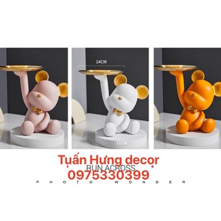 Tượng gấu bê khay, khay kim loại mạ vàng, đựng mĩ phẩm, chìa khoá..