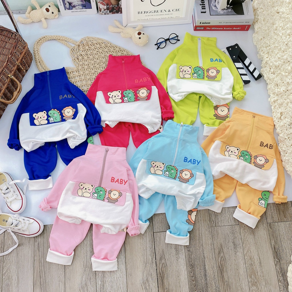 Bồ độ thu đông dài tay cổ trụ khóa kéo cho bé trai và bé gái 8-18kg